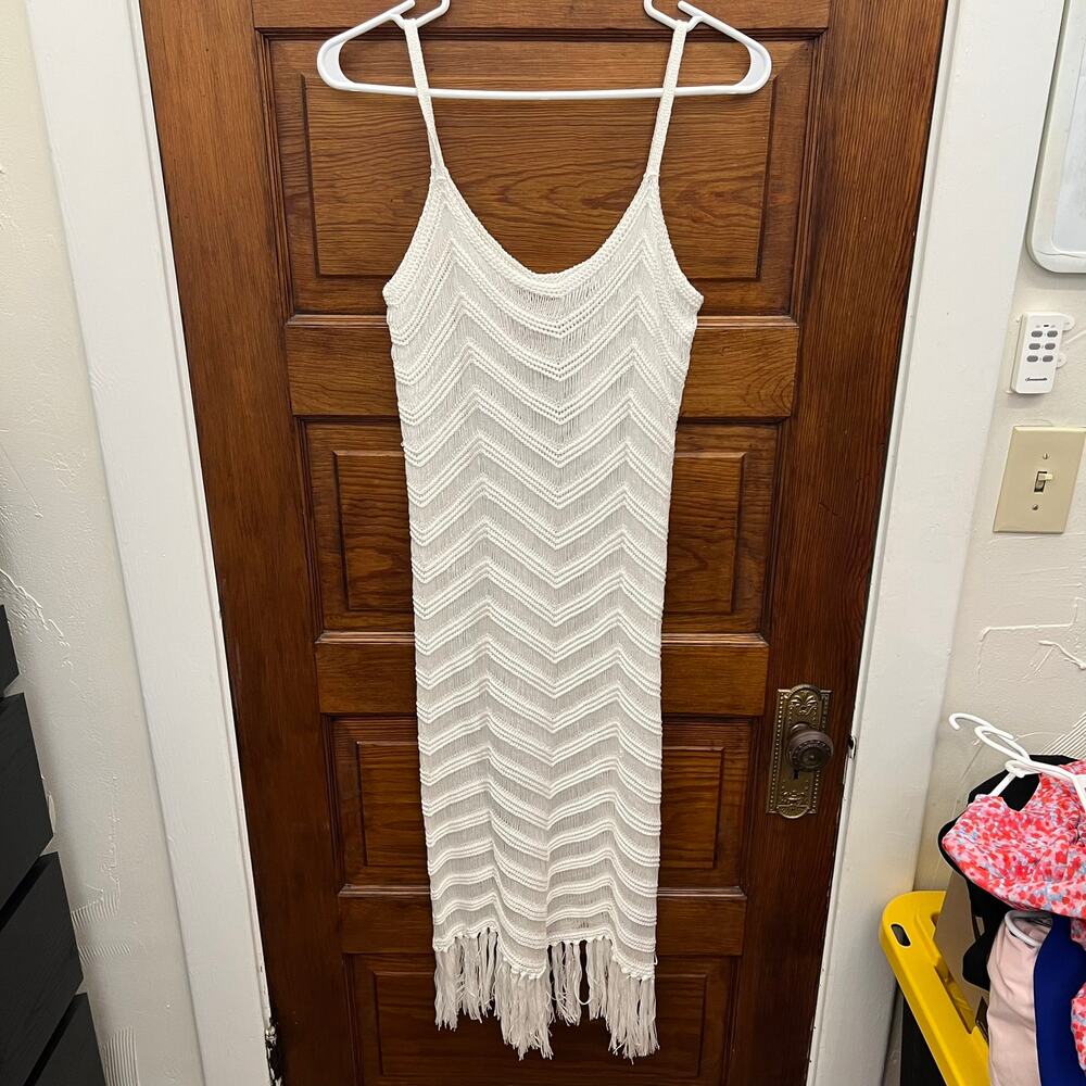 525 America Fringe Dress in Bleach White sz XS/S $125 Swim Cover Up Knit NWT's